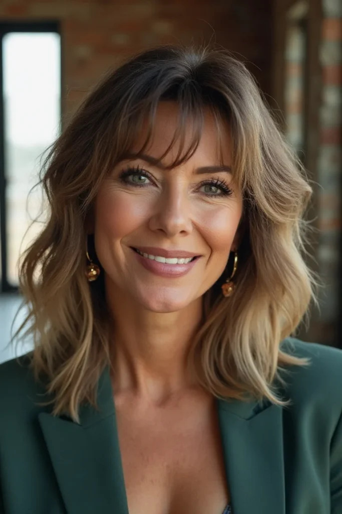 Layered Blonde Lob with Bangs