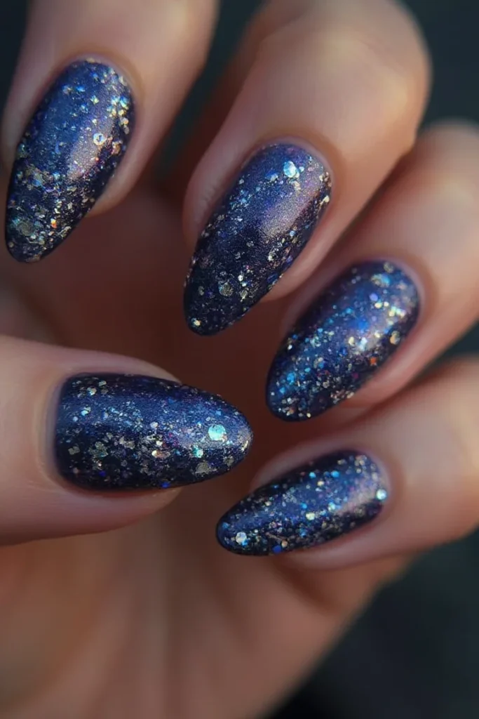 Midnight Galaxy Glitter nail design