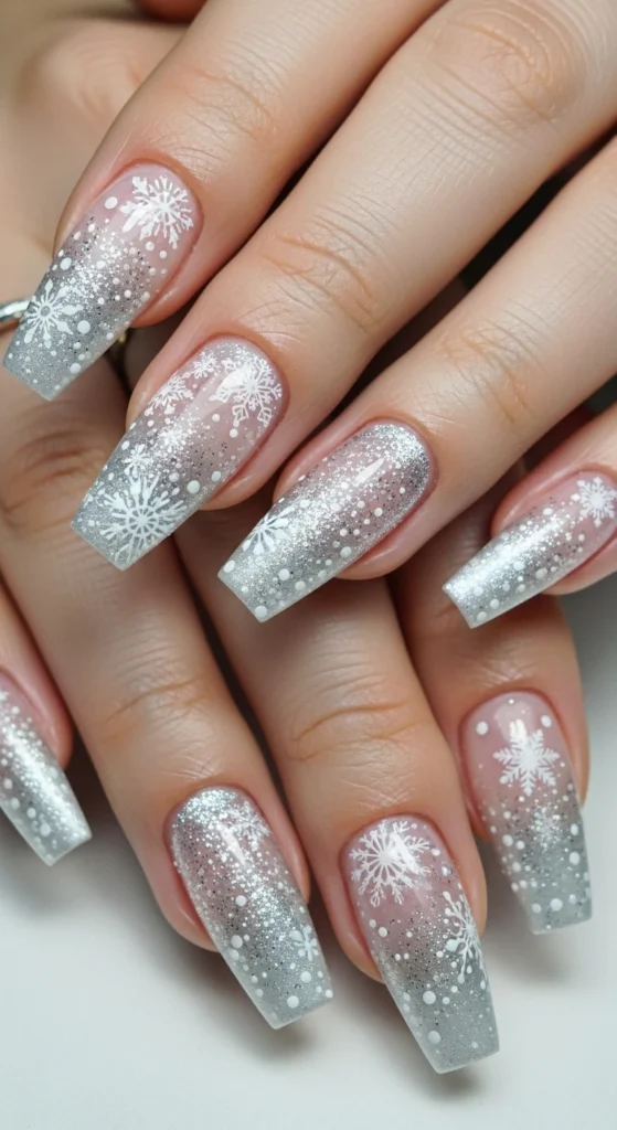 Frosted Snowflake Gradient Nails