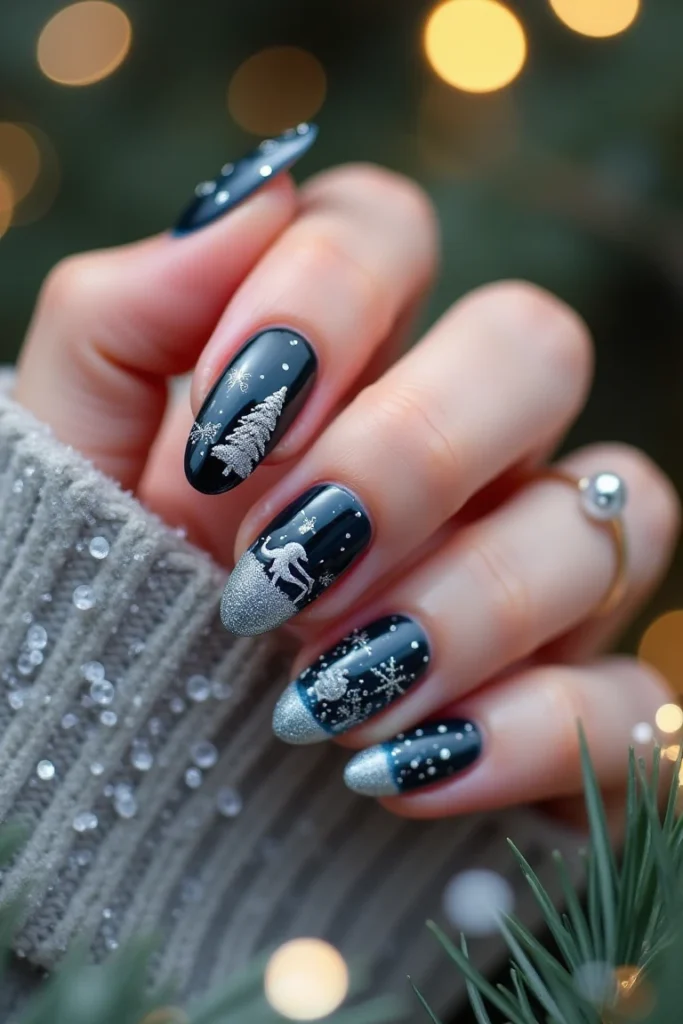 Midnight Winter Forest Nails