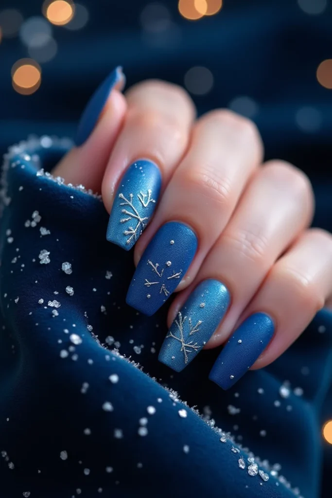 Sapphire Snowflake Elegance Nails