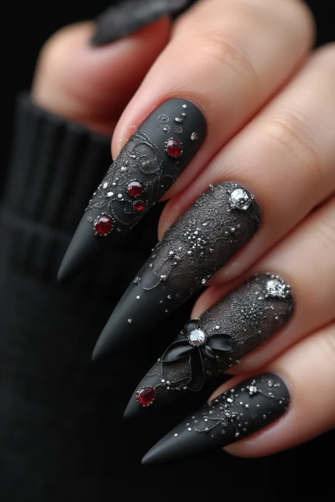 Gothic Holiday Glamour nail design